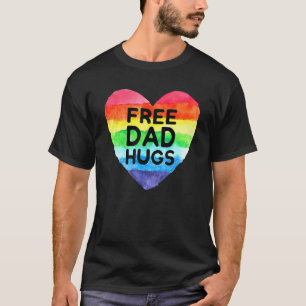 Mens Free Dad Hugs  Rainbow Heart Flag Gay Lgbt Pr T-Shirt