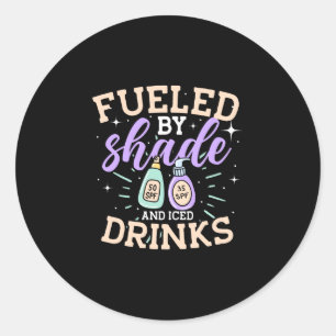 Mens fuelled by shade and iced drinks sun classic round sticker