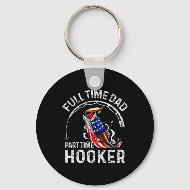 Mens Full Time Dad Part Time Funny Fishing Dad  Key Ring (Front)
