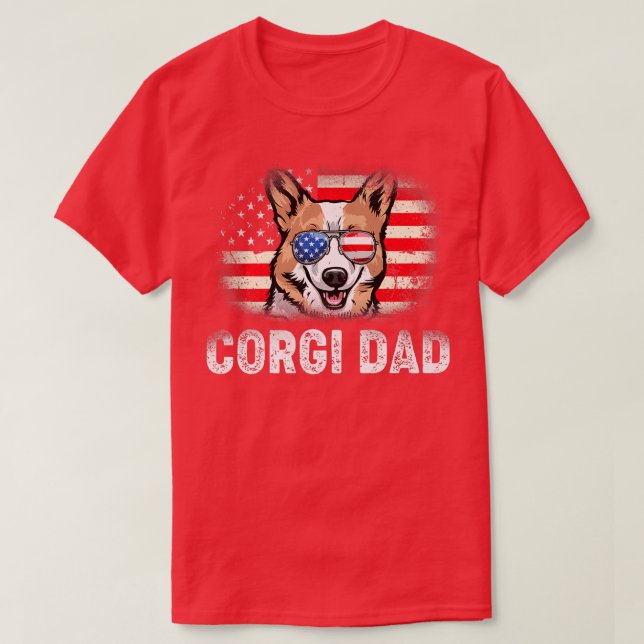 Mens Fun Corgi Dad American Flag Father's Day1147 T-Shirt (Design Front)