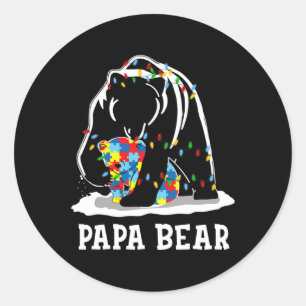 Mens Fun Papa Bear Autism Awareness Autism Matchin Classic Round Sticker