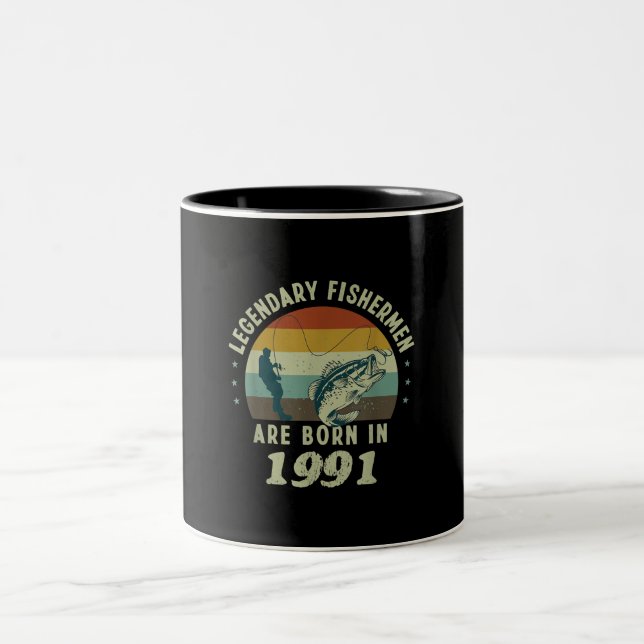 Mens Funny 30th Birthday Fishing Gift for 30 Year Two-Tone Coffee Mug (Center)