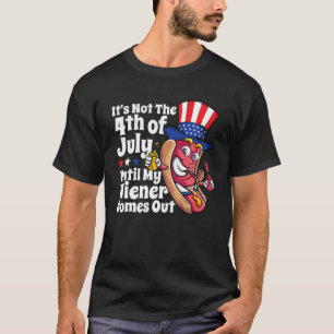 Mens Funny 4Th Of July Hot Dog Wiener Comes Out Ad T-Shirt