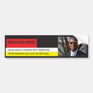 Men's Funny 50th Birthday Breaking News TV Graphic Bumper Sticker