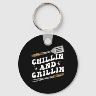 Mens Funny Bbq Chillin And Grillin Key Ring