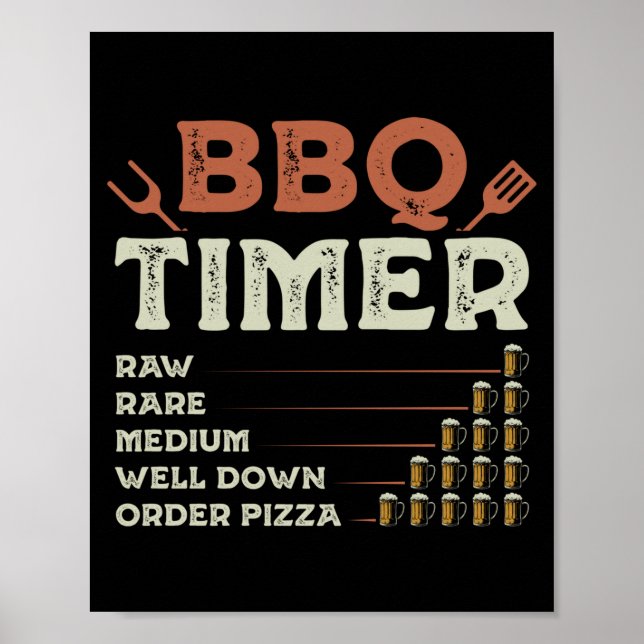 Mens funny bbq grill chef grilling master barbecue poster (Front)