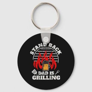 Mens Funny Bbq Smoker Stand Back Dad Is Grilling F Key Ring