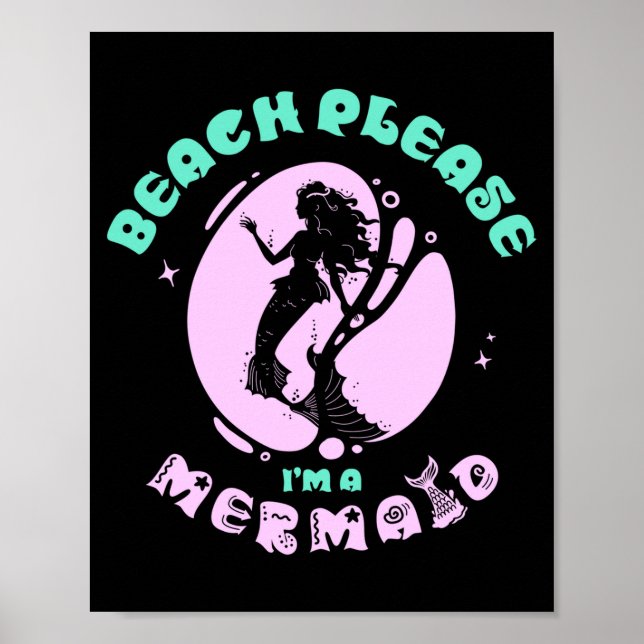 Mens funny beach a mermaid _ fantasy magic poster (Front)