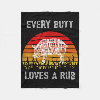 Mens Funny Butt Loves Rub Meat Bbq Smoker Smoking Fleece Blanket