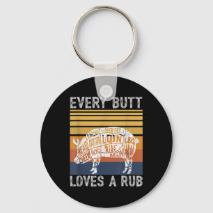 Mens Funny Butt Loves Rub Meat Bbq Smoker Smoking Key Ring