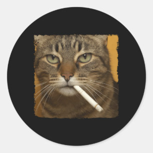Mens Funny Cat Smoking For Men Women Gen Z Meme Classic Round Sticker
