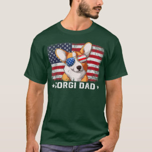 Mens Funny Corgi Dad American Flag Father's Day T-Shirt
