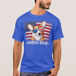 Mens Funny Corgi Dad American Flag Fathers Day T-Shirt