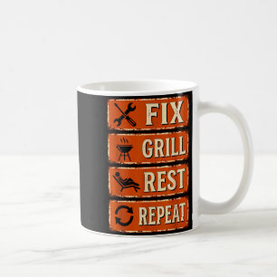Mens Funny Dad Fix Grill Rest Repeat Mens Fathers Coffee Mug