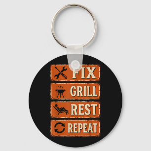 Mens Funny Dad Fix Grill Rest Repeat Mens Fathers Key Ring