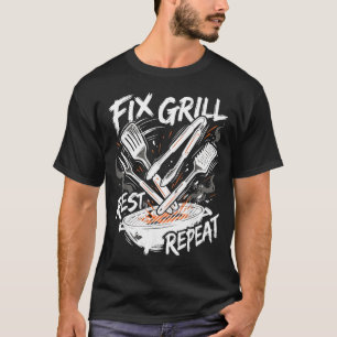 Mens Funny Dad Fix Grill Rest Repeat Mens Fathers T-Shirt
