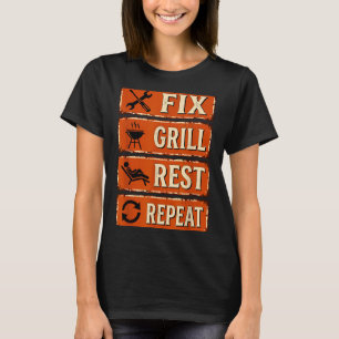 Mens Funny Dad Fix Grill Rest Repeat Mens Fathers T-Shirt