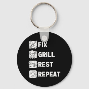 Mens Funny Dad Fix Grill Rest Repeat Mens Gifts Key Ring
