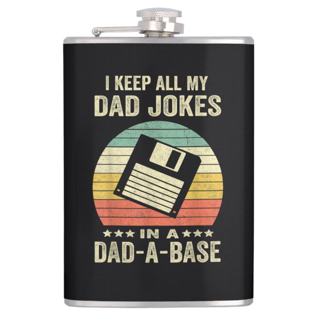 Mens Funny dad Jokes in dad-a-Base Hip Flask (Front)