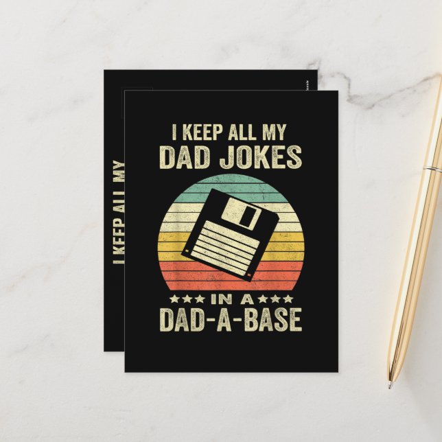 Mens Funny dad Jokes in dad-a-Base Holiday Postcard (Front/Back In Situ)
