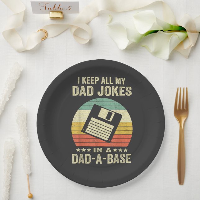 Mens Funny dad Jokes in dad-a-Base Paper Plate (Wedding)