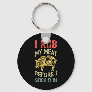 Mens Funny Dad Loves Bbq I Rub My Meat Grilling Sm Key Ring