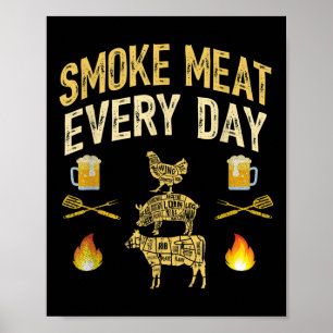 Mens Funny Dad Loves Bbq Smoke Meat Every Day Gril Poster