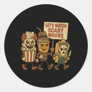 Mens Funny Halloween Lets Watch Y Movies Horror Classic Round Sticker