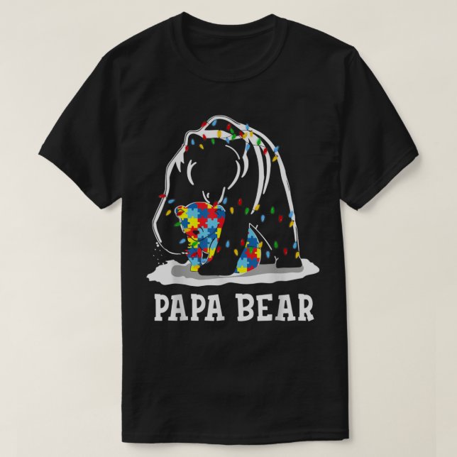Mens Funny Papa Bear Autism Awareness Autism Match T-Shirt (Design Front)