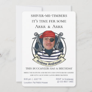 Mens Funny Pirate Birthday Add your Face Fun Fab Invitation