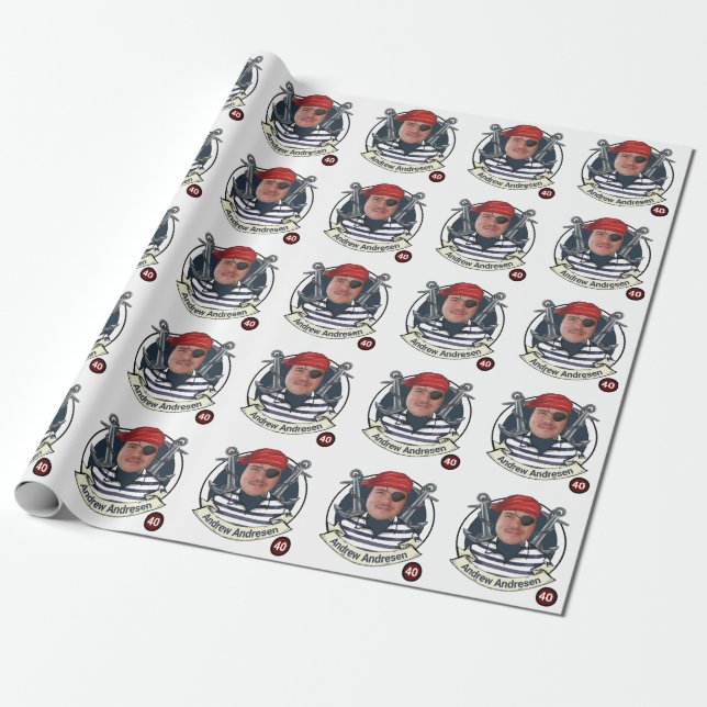 Mens Funny Pirate Birthday Add your Face Fun Fab Wrapping Paper (Unrolled)