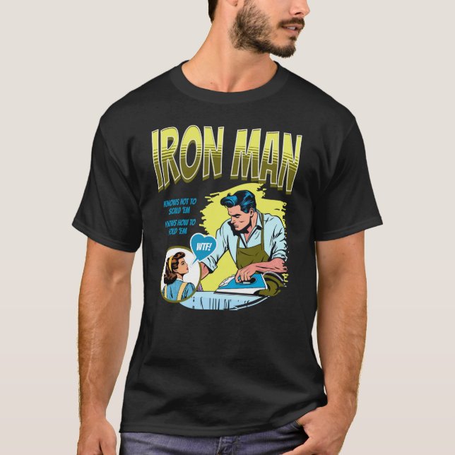 Men's Funny Retro Tee: Iron Man T-Shirt (Front)