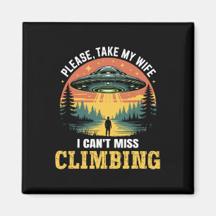 Mens Funny Ufo Climbing Joke Alien Abduction Retro Magnet