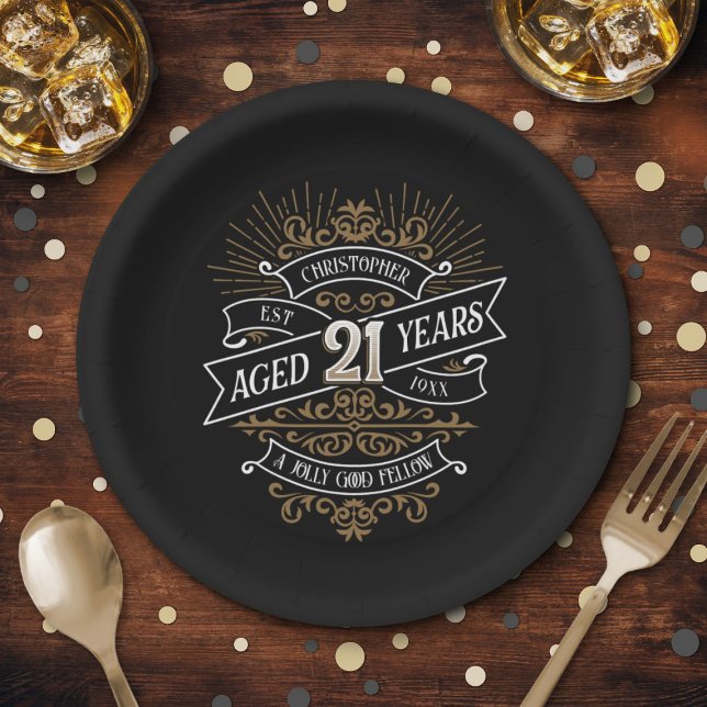 Mens Funny Whiskey 21st Birthday Paper Plate (Creator Uploaded)