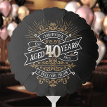 Mens Funny Whiskey 40th Birthday Balloon<br><div class="desc">Celebrate the big 4-0 with style and humour with this vintage whiskey label-inspired birthday design. The black, gold, and white typography is ornate and elegant, giving it a classic retro vintage feel. Perfect for man (or woman!) in your life who loves their scotch, spirits, bourbon, and other liquor drinks. Features...</div>