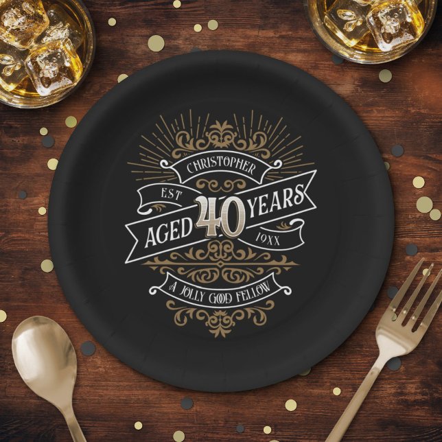 Mens Funny Whiskey 40th Birthday Paper Plate (Creator Uploaded)