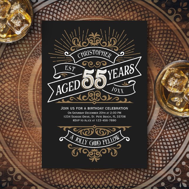 Mens Funny Whiskey 55th Birthday Invitation (Creator Uploaded)
