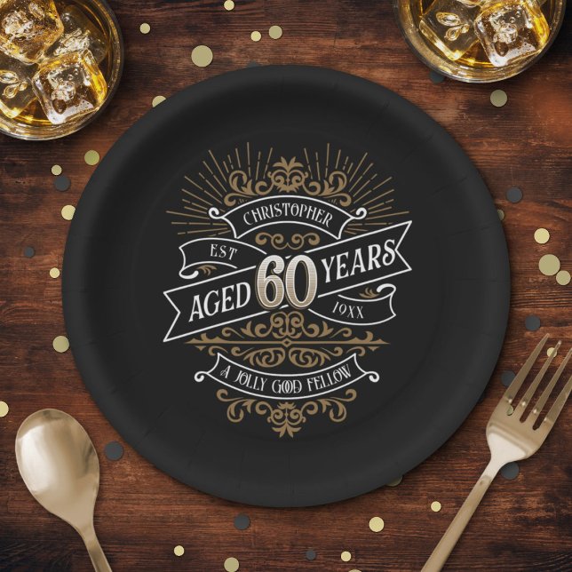 Mens Funny Whiskey 60th Birthday Paper Plate (Creator Uploaded)