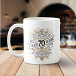 Mens Funny Whiskey 70th Birthday Coffee Mug<br><div class="desc">Celebrate the big 7-0 with style and humour with this vintage whiskey label-inspired birthday design. The black, gold, and white typography is ornate and elegant, giving it a classic retro vintage feel. Perfect for man (or woman!) in your life who loves their scotch, spirits, bourbon, and other liquor drinks. Features...</div>