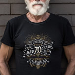 Mens Funny Whiskey 70th Birthday T-Shirt<br><div class="desc">Celebrate the big 7-0 with style and humour with this vintage whiskey label-inspired birthday design. The black, gold, and white typography is ornate and elegant, giving it a classic retro vintage feel. Perfect for man (or woman!) in your life who loves their scotch, spirits, bourbon, and other liquor drinks. Features...</div>