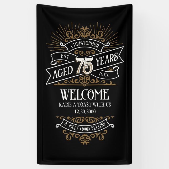 Mens Funny Whiskey 75th Birthday Banner (Vertical)