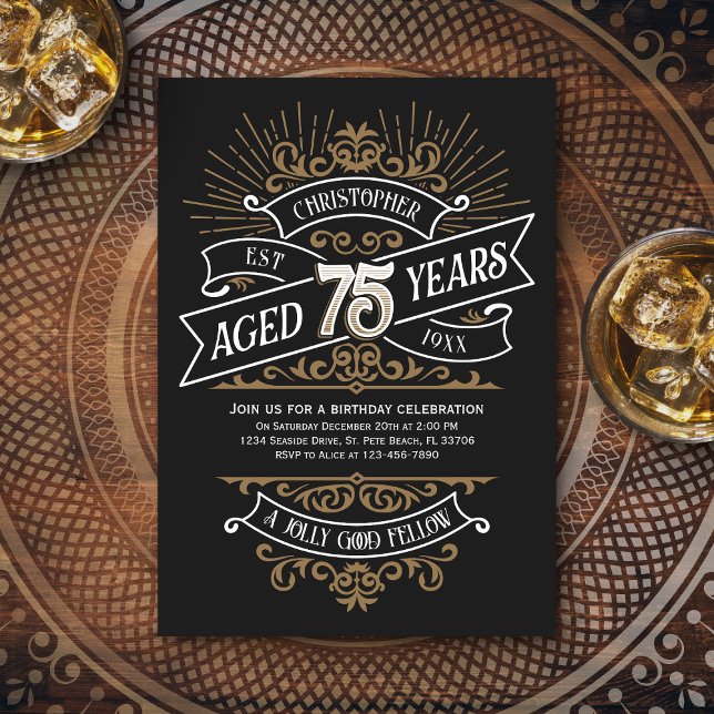 Mens Funny Whiskey 75th Birthday Invitation (Creator Uploaded)