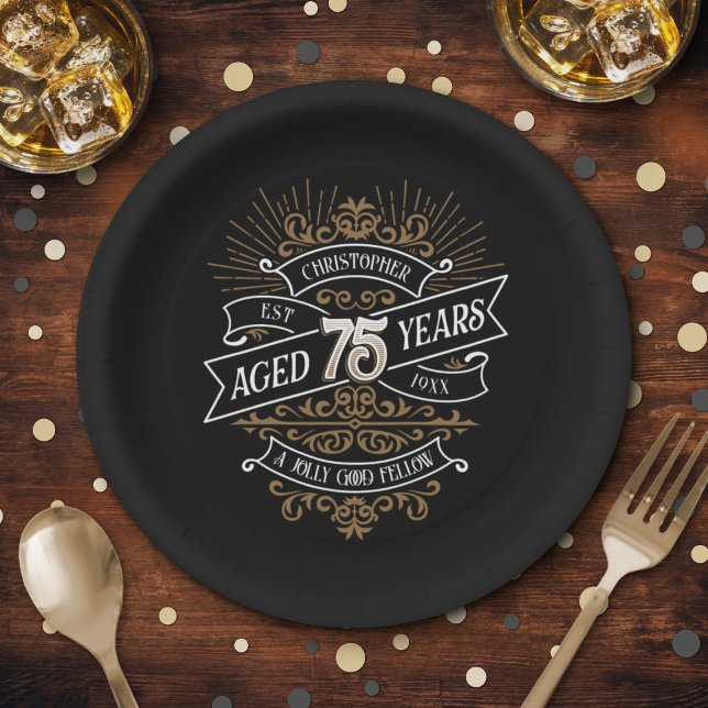 Mens Funny Whiskey 75th Birthday Paper Plate (Creator Uploaded)