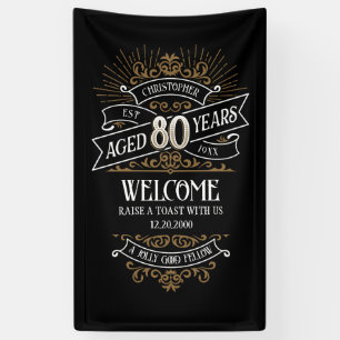 Mens Funny Whiskey 80th Birthday Banner