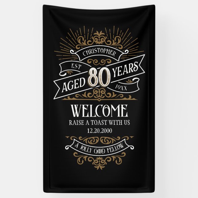 Mens Funny Whiskey 80th Birthday Banner (Vertical)