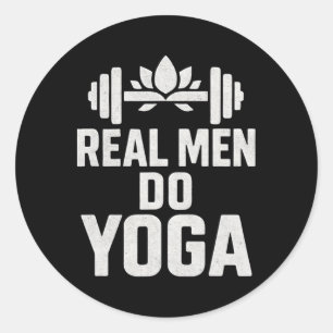 Mens Funny Yoga Shirt Real Men Do Yoga Lotus Dumbb Classic Round Sticker