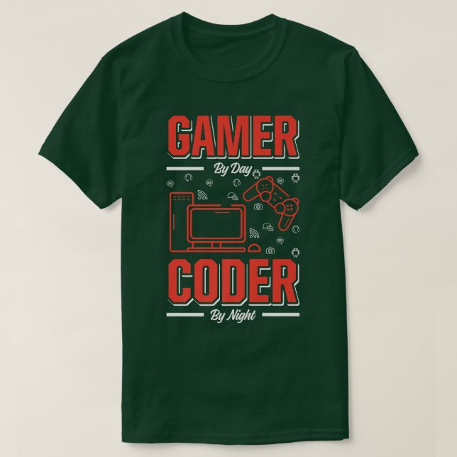 Mens Gamer By Day Coder By Night Funny Programmer  T-Shirt (Design Front)