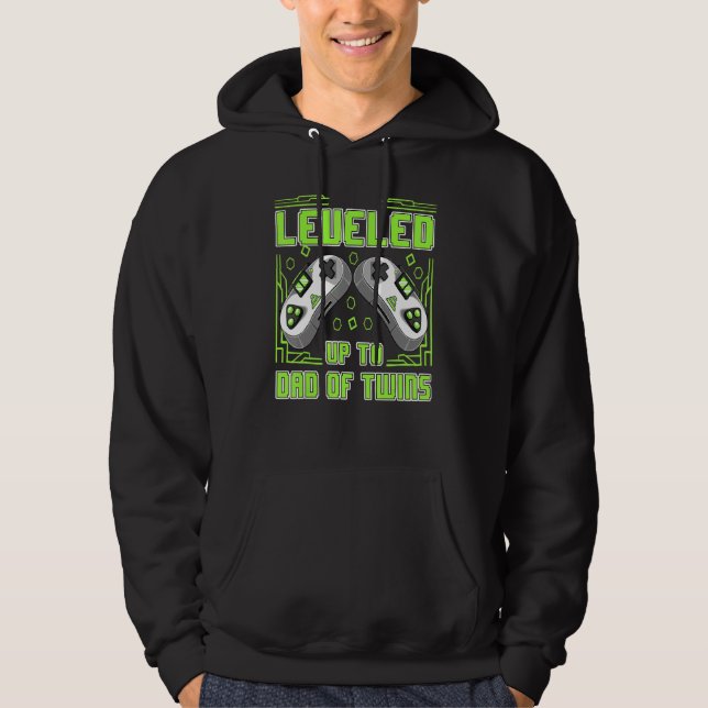 Mens Gaming Leveled Up To Dad Of Twins Video Gamer Hoodie (Front)