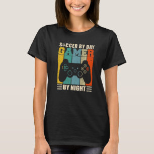 Mens Gaming Sarcasm Retro Soccer By Day Gamer By T-Shirt