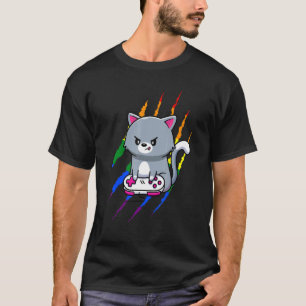 Mens Gay Cat Gamer Cat Pride Lgbt Video Game T-Shirt